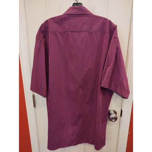 MMXIV Striped Mens 2XLT Shirt Purple Paisley Trim Short Sleeve Button Up Tall - Picture 2 of 10